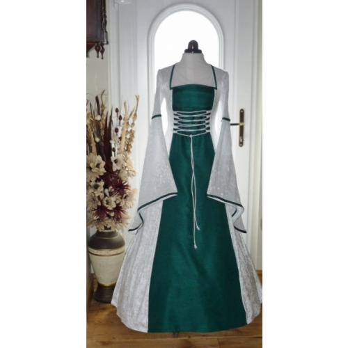 Medieval Pagan Cream and Green Wedding Dress